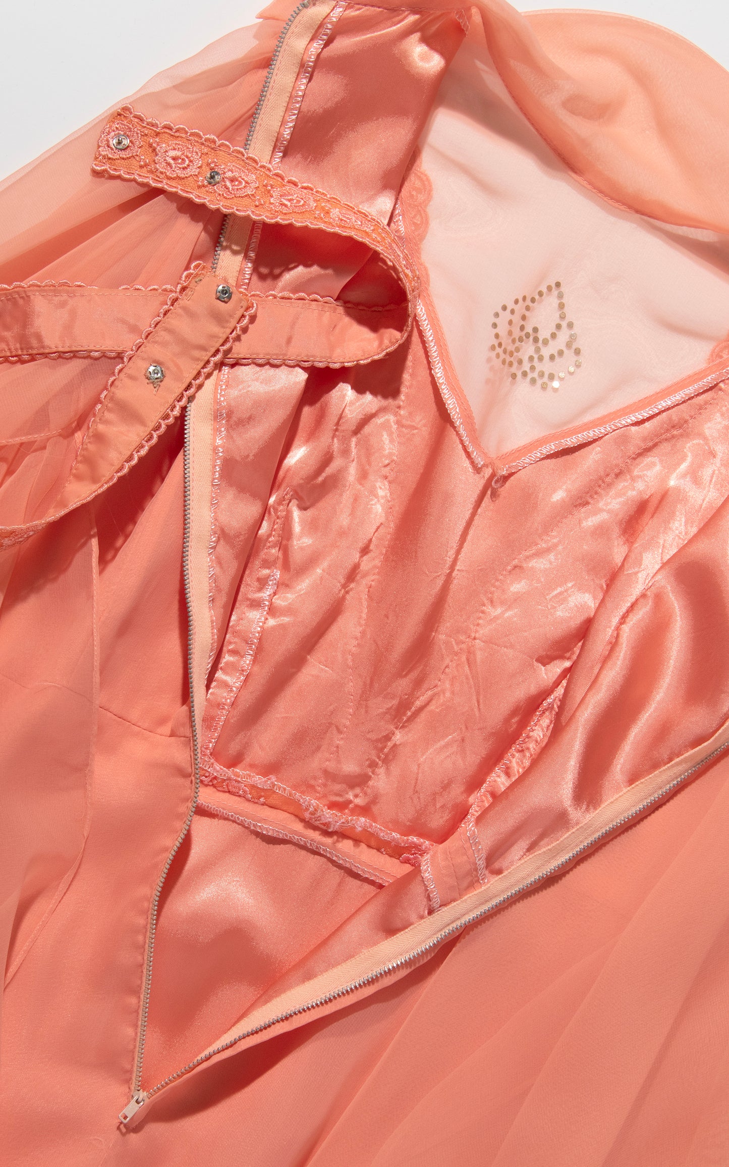 Vintage 70s 1970s Peach Chiffon Epic Sleeves Maxi Dress BirthdayLifeVintage