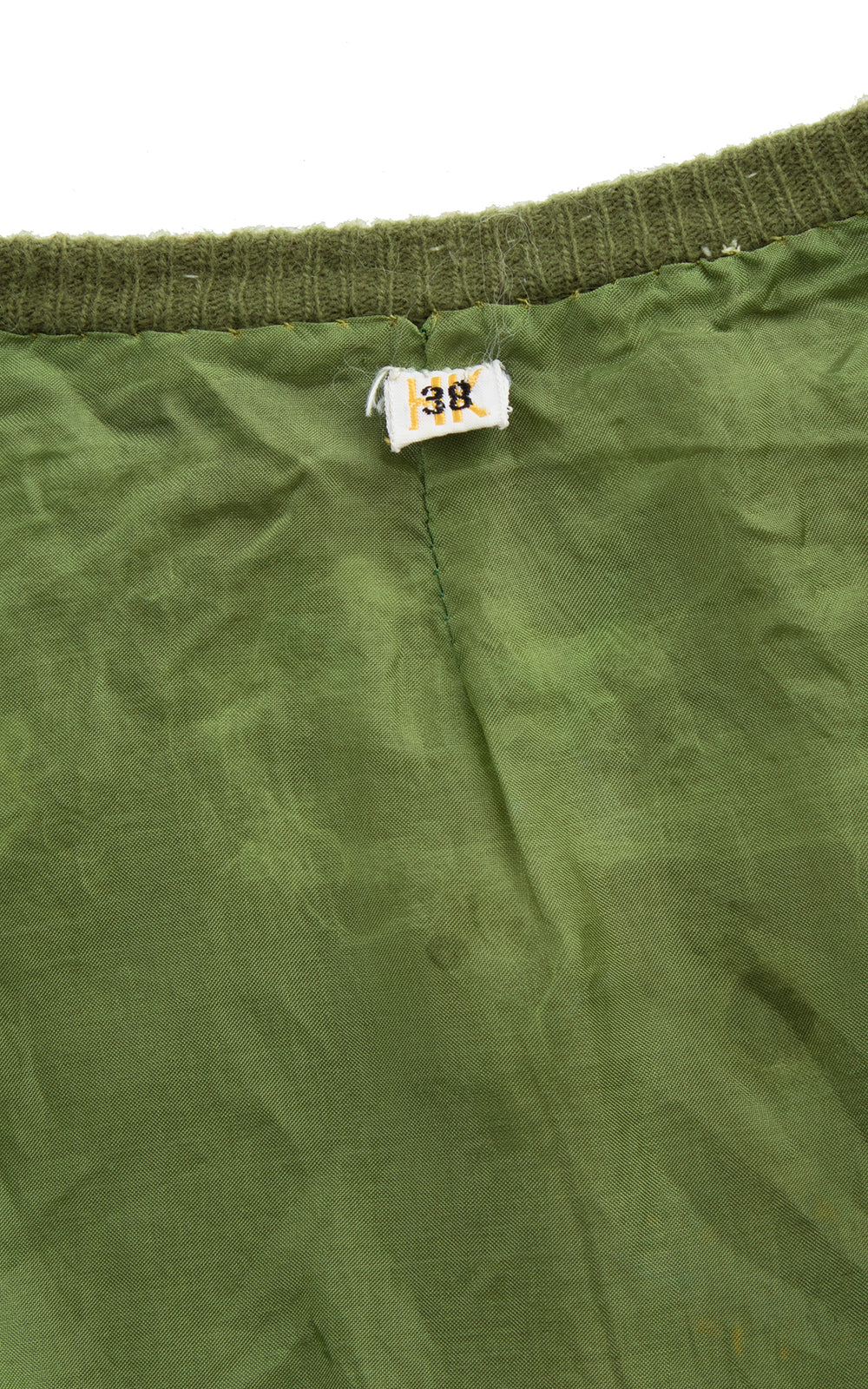 1950s Floral Beaded Green Knit Wool Cardigan