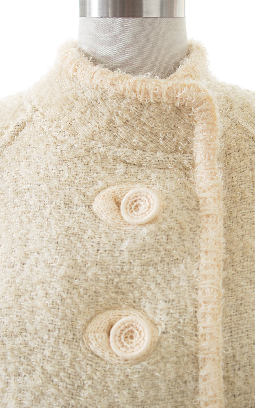 1960s Reversible Bouclé Wool Plaid & Cream Swing Coat