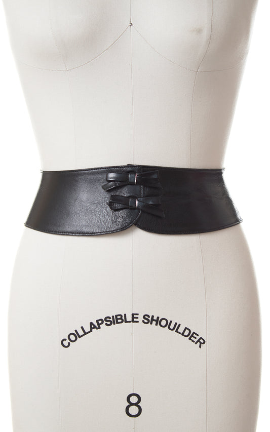 1950s Double Bow Black Leather Cinch Belt