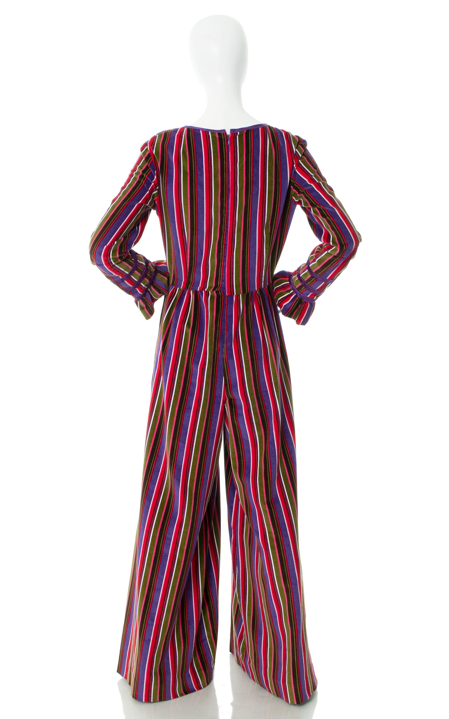 Vintage 1960s 60s 1970s 70s Striped Velvet Wide Leg Palazzo Jumpsuit | medium/large | Birthday Life Vintage