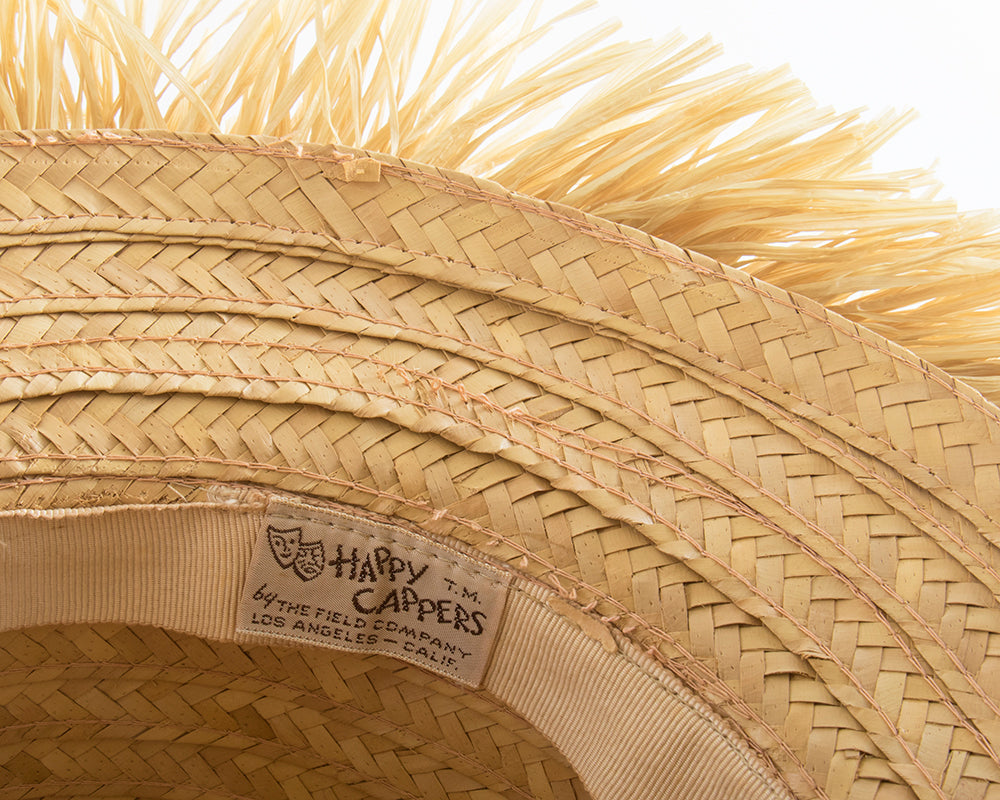 1960s Straw Fringe Beach Hat | small/medium