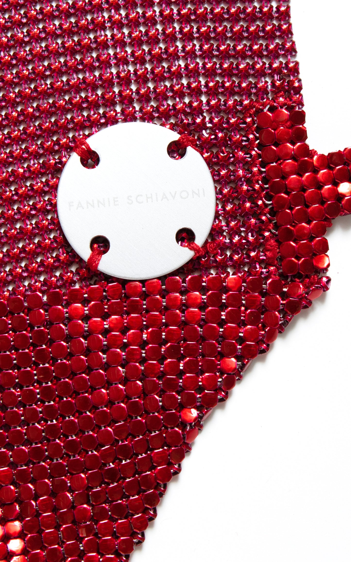 FANNIE SCHIAVONI Red Metal Mesh Mini Dress 1970s 70s Style Designer Couture