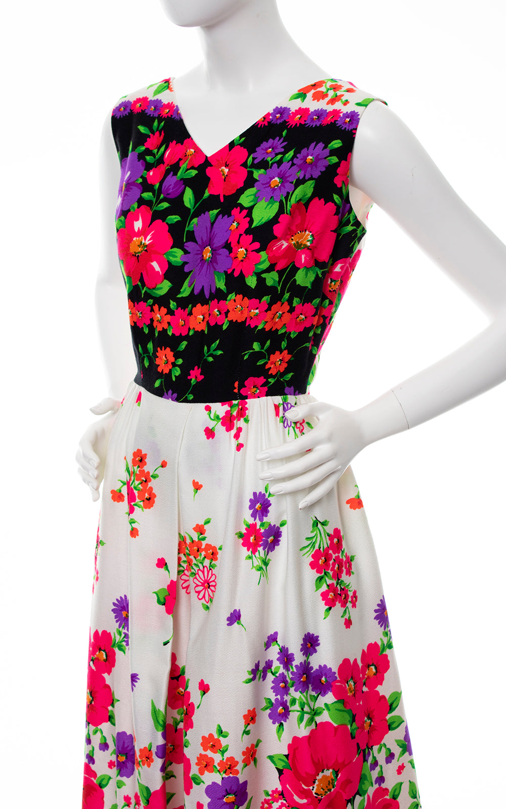 1970s Floral Border Print Barkcloth Palazzo Jumpsuit | small
