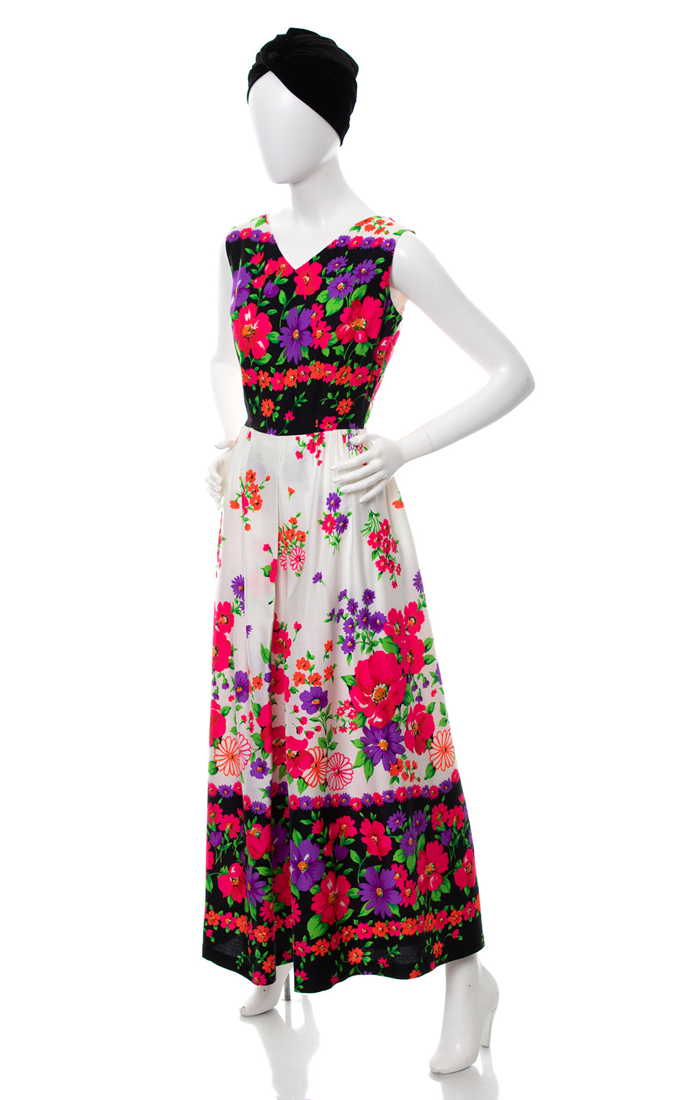 1970s Floral Border Print Barkcloth Palazzo Jumpsuit | small