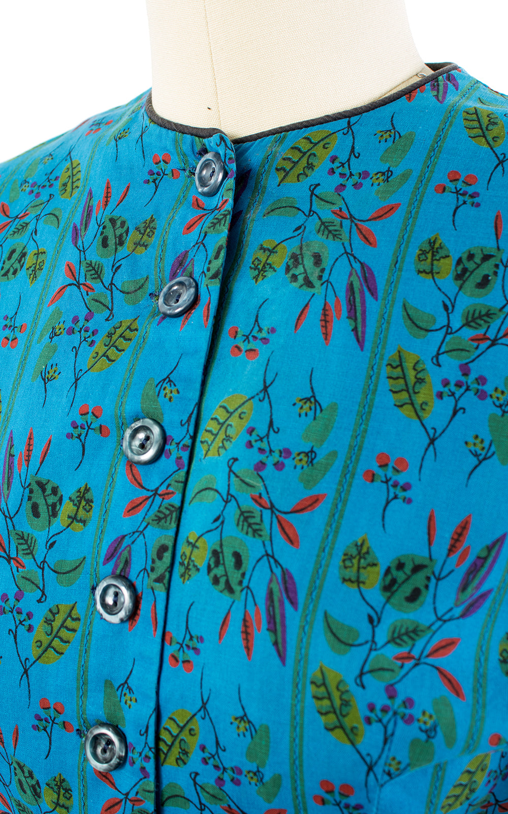 1950s Mode O' Day Blue Floral Cotton Shirtwaist Dress | x-small/small