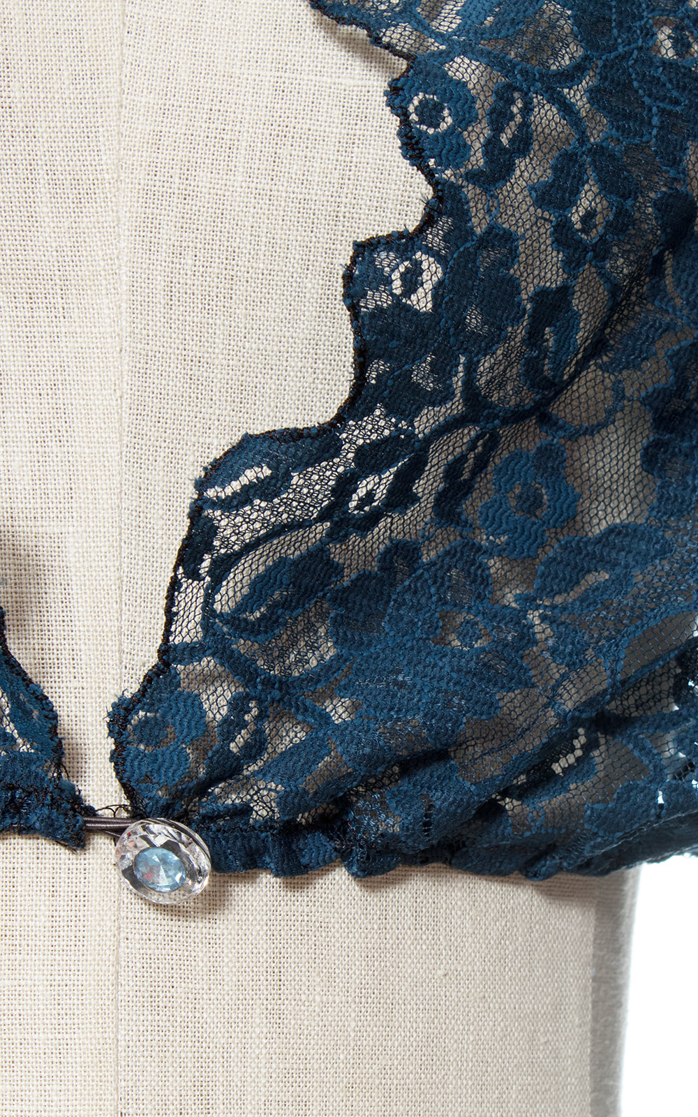 1970s Blue Lace Ruffled Angel Sleeve Top