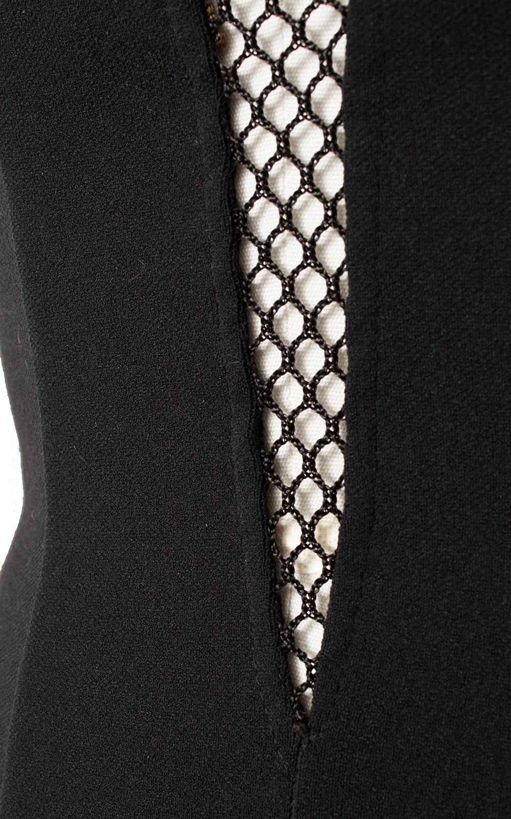 1960s Plunging Mesh Black Open Back Swimsuit