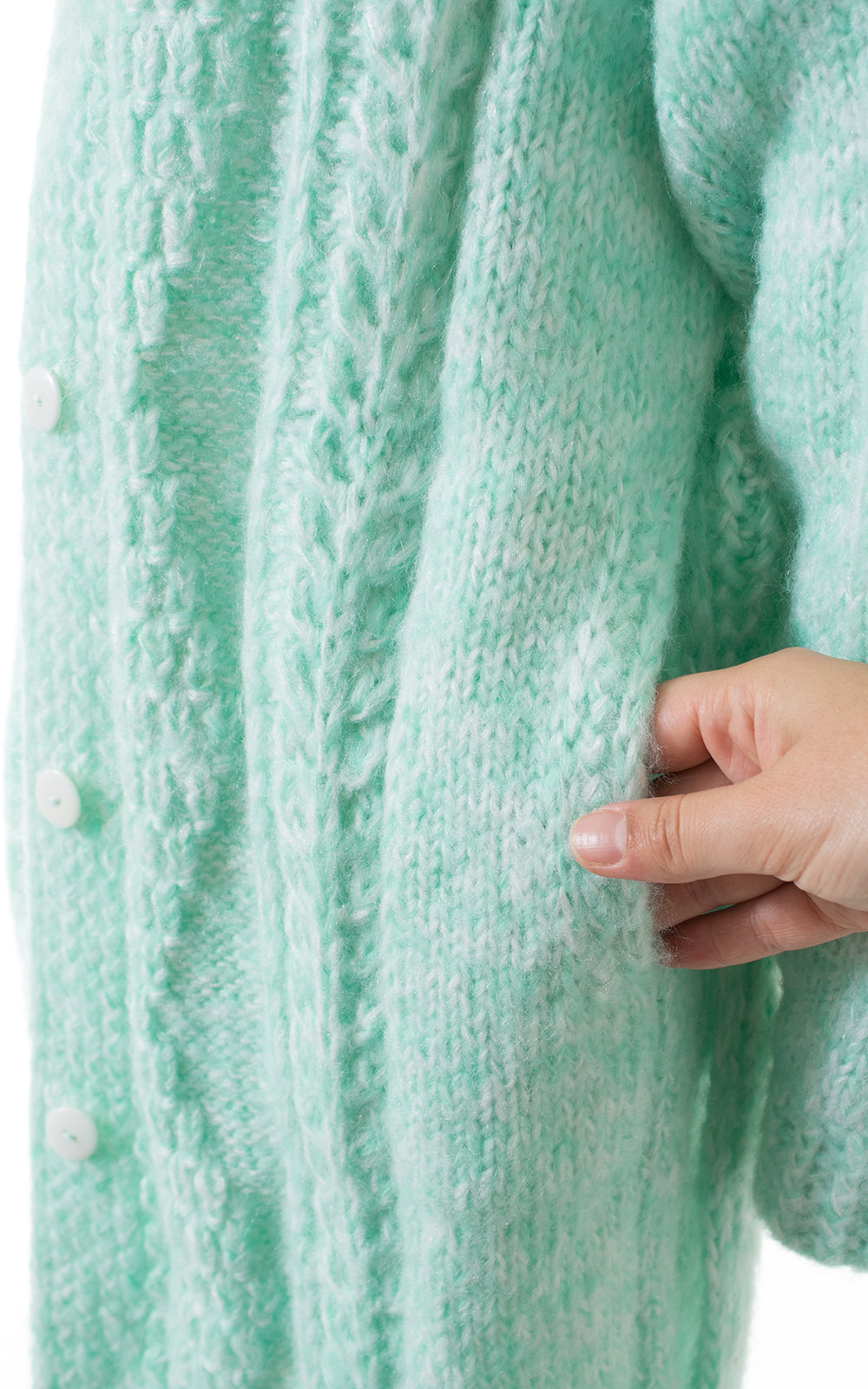 1970s Mint Chunky Knit Belted Sweater Coat