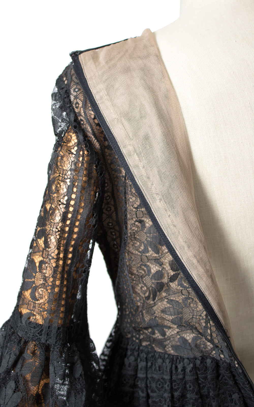 1960s Nude Illusion Lace Bell Sleeve Dress