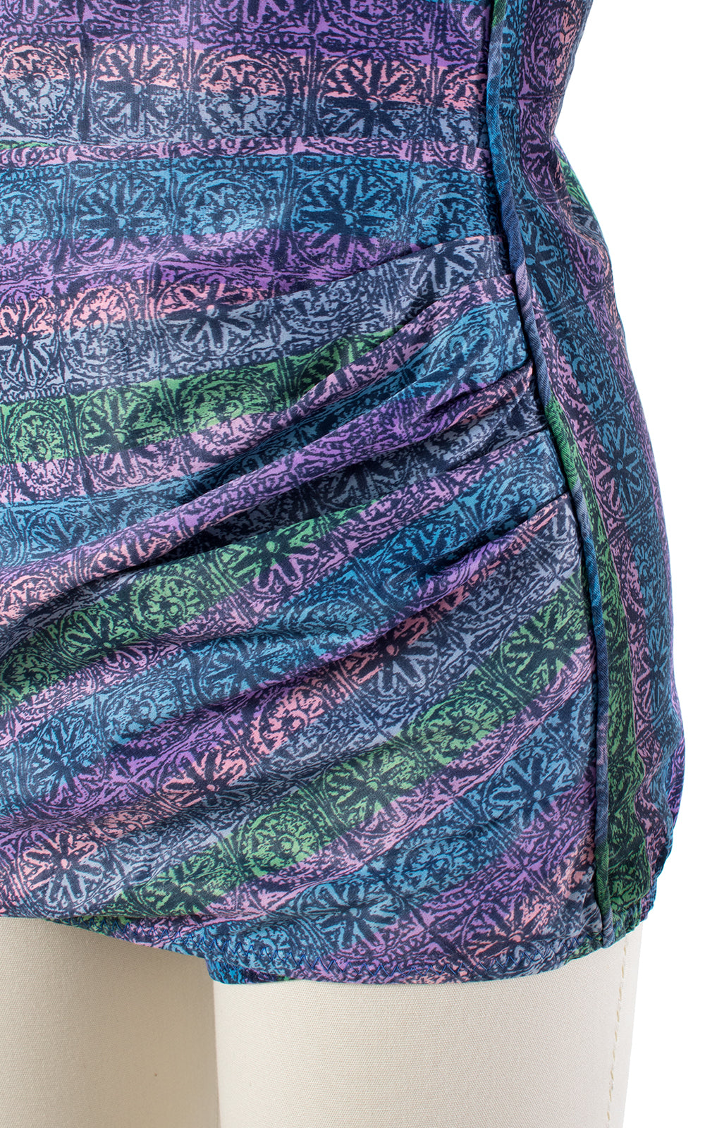 1950s Striped Floral Halter Draped Swimsuit | small/medium