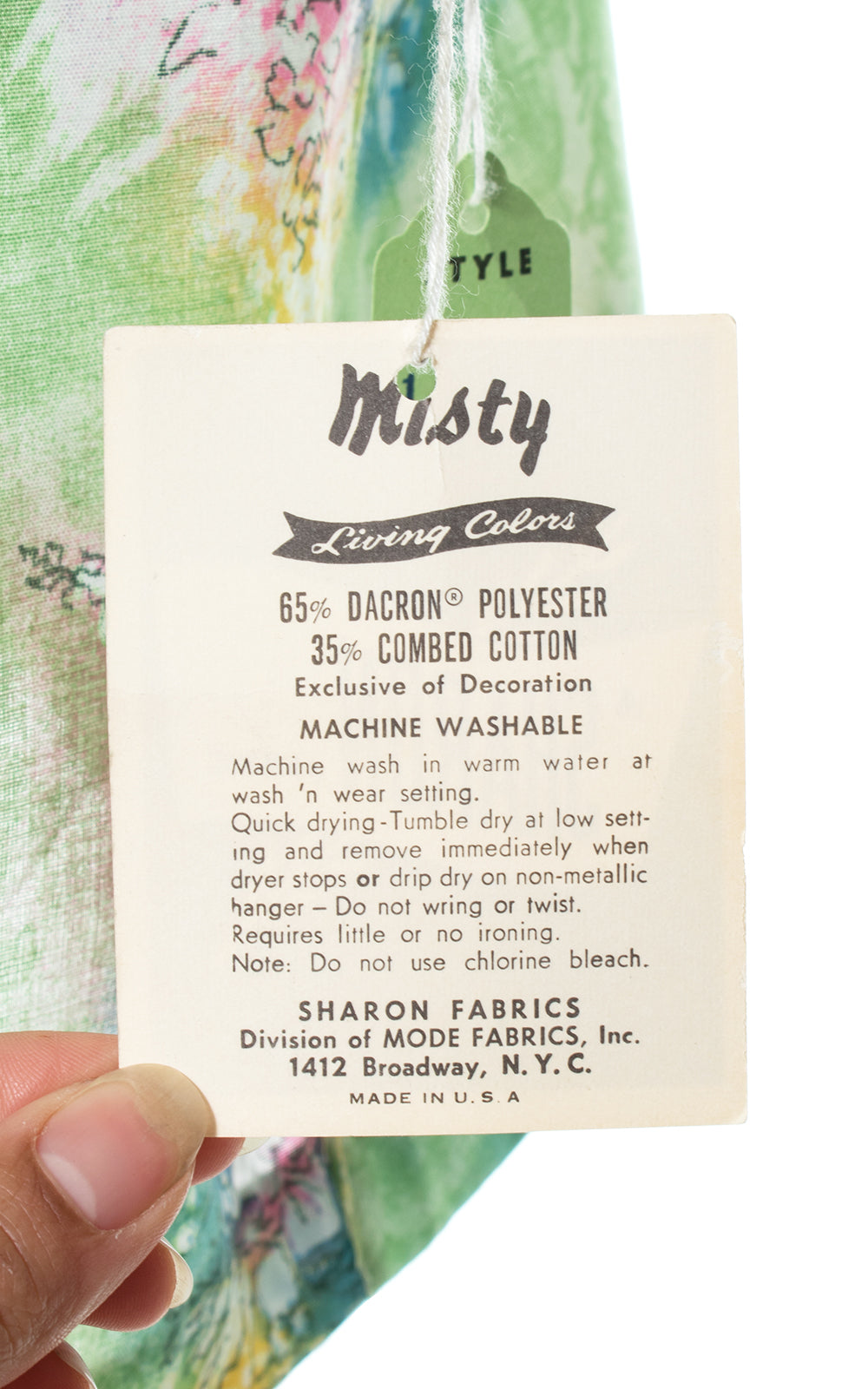 1970s Deadstock Green Floral Angel Sleeve Dress