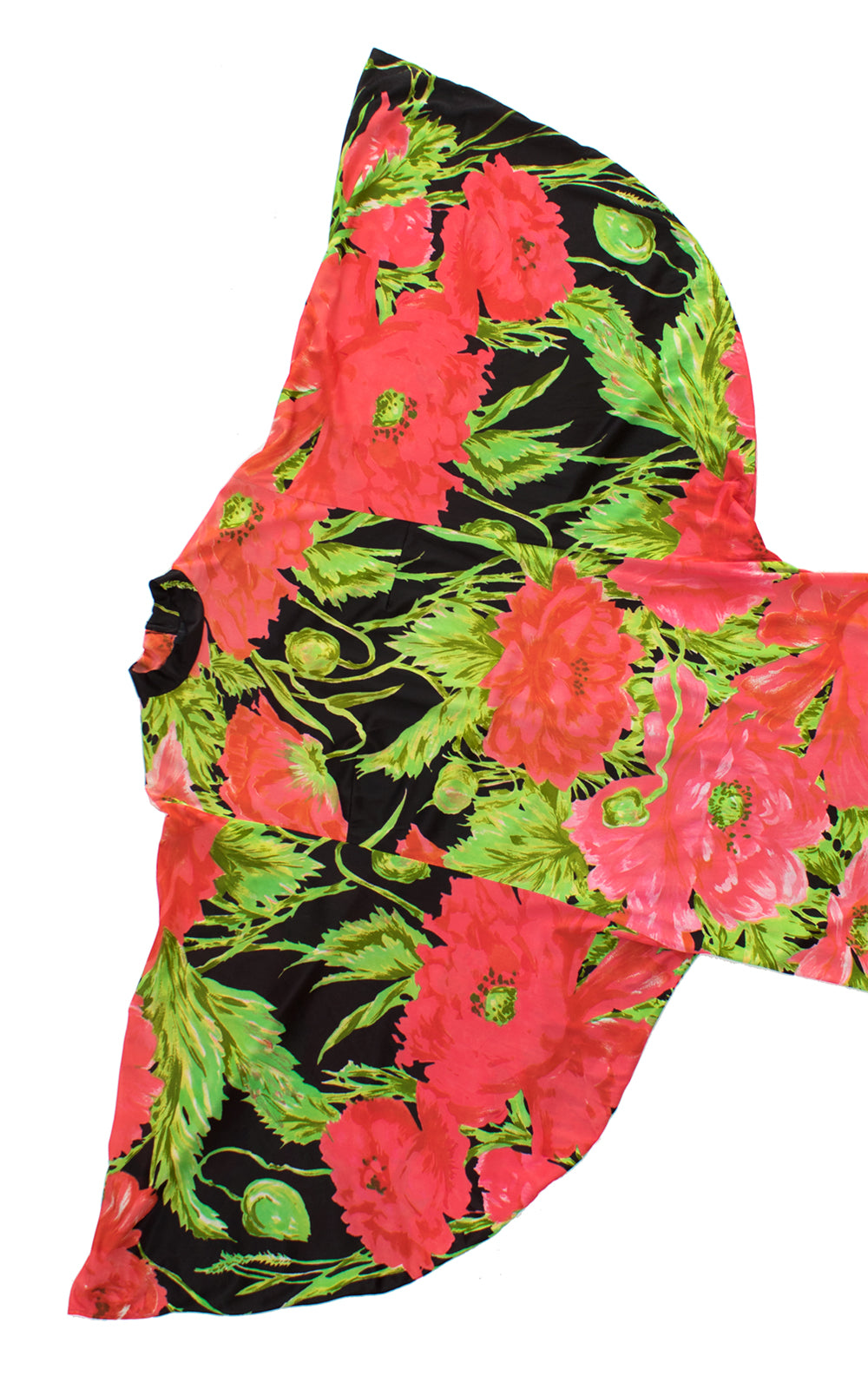 1960s Poppy Print Batwing Jersey Maxi Dress