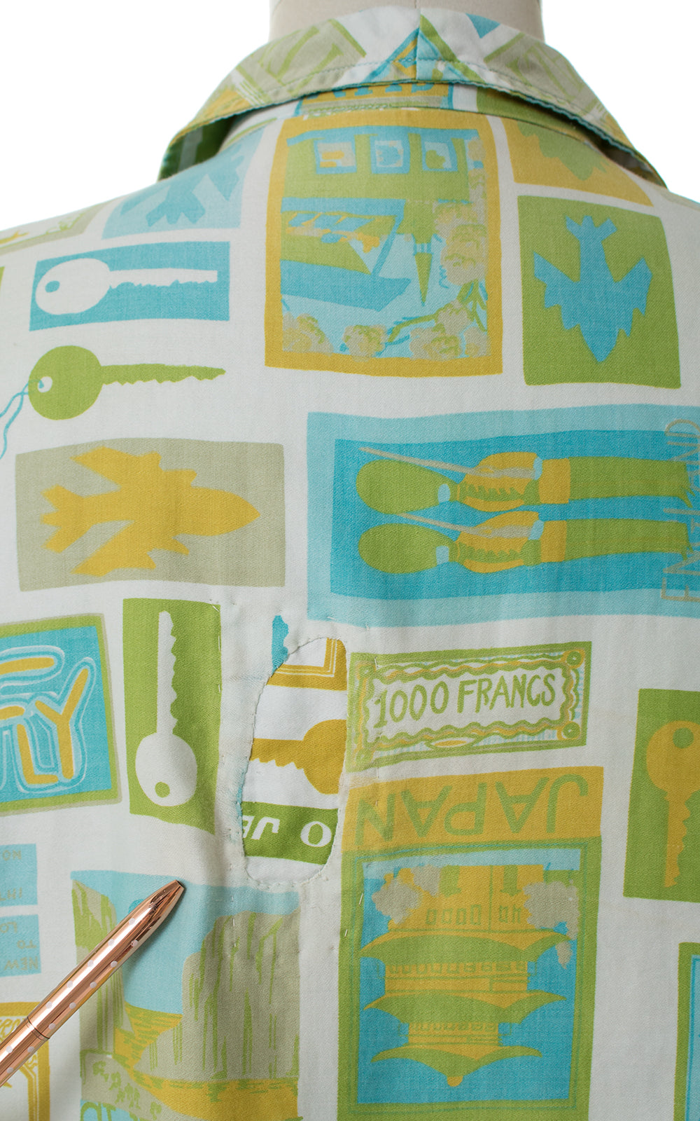 1960s Travel Novelty Print Blouse