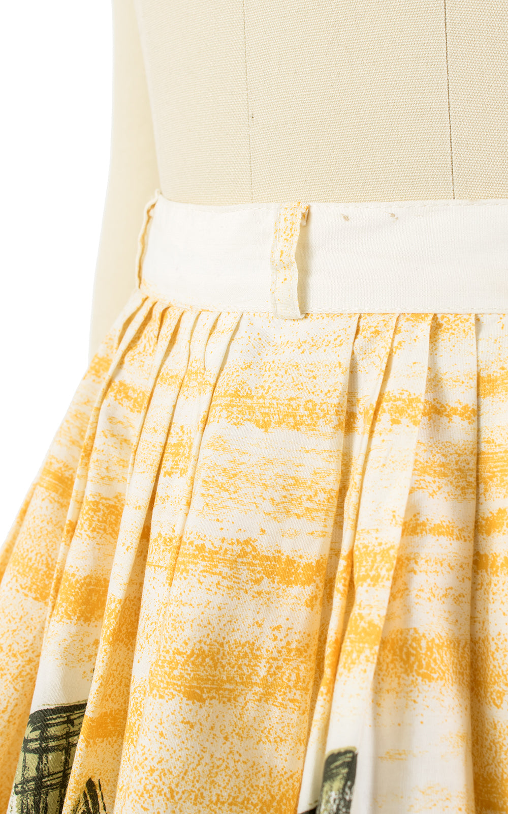 1950s Windmill Seascape Novelty Border Print Cotton Skirt | x-small