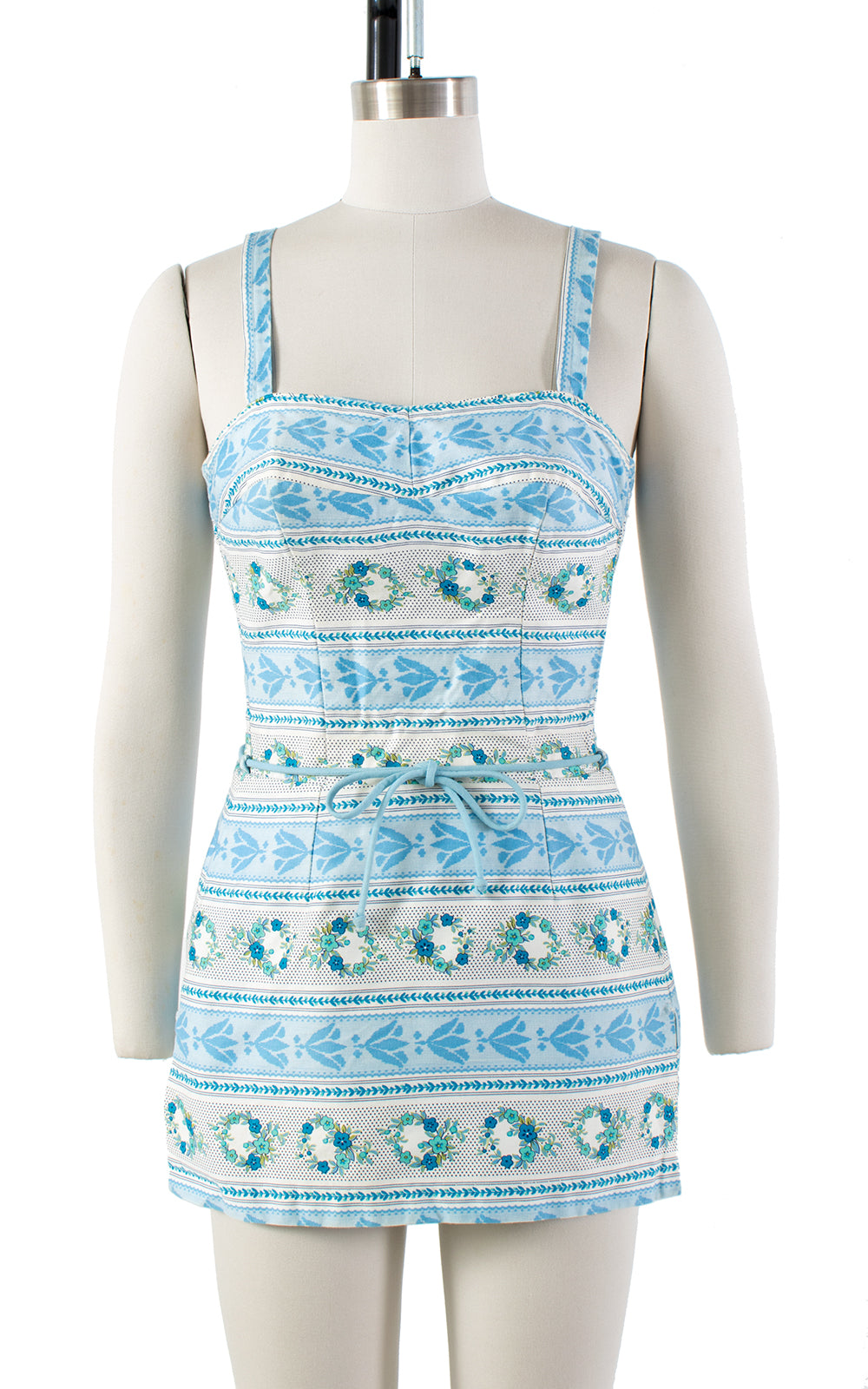 1960s Cole of California Floral Striped Skirted Romper