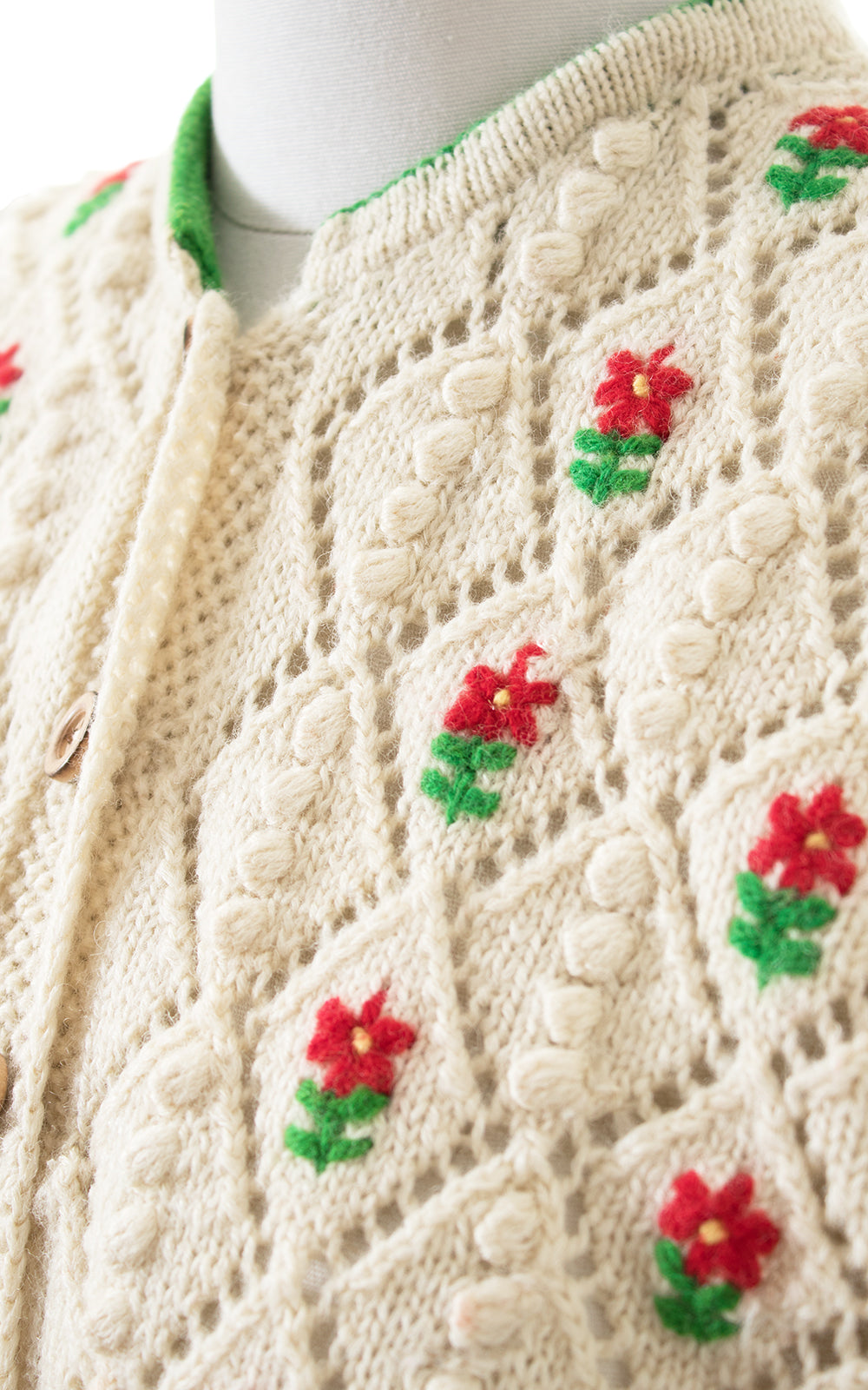 1940s 1950s LANZ Floral Popcorn Knit Wool Cropped Cardigan