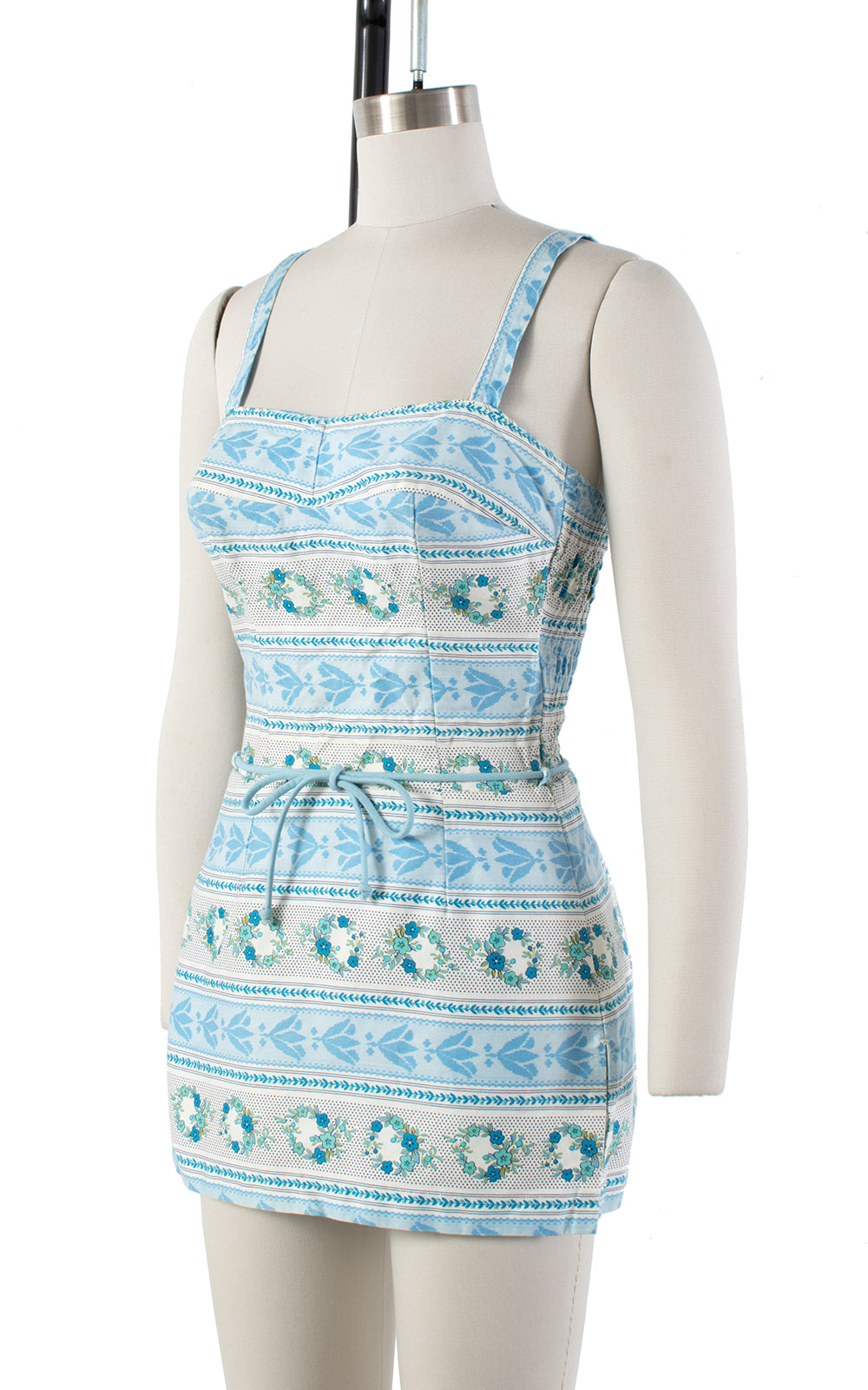 1960s Cole of California Floral Striped Skirted Romper