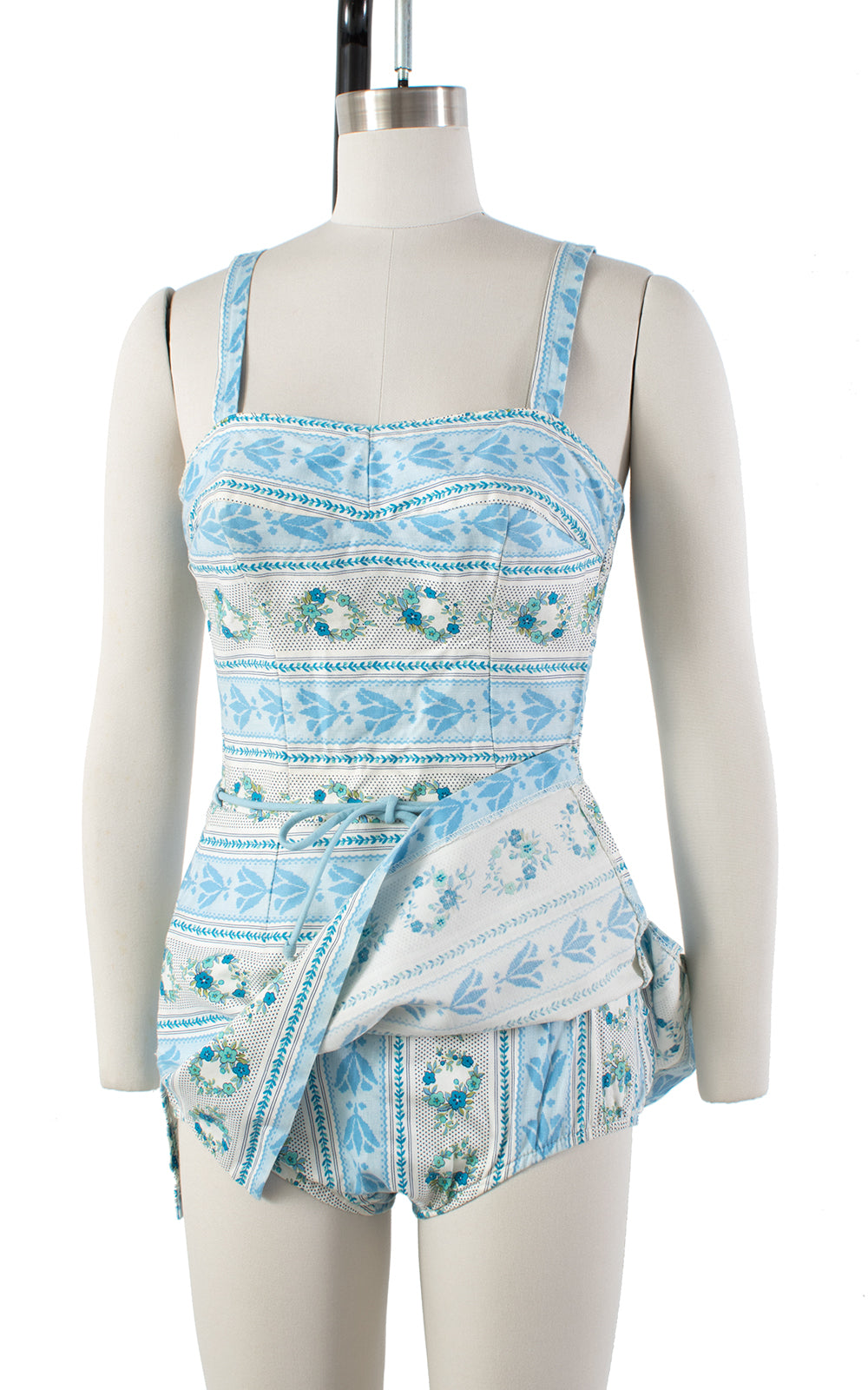 1960s Cole of California Floral Striped Skirted Romper