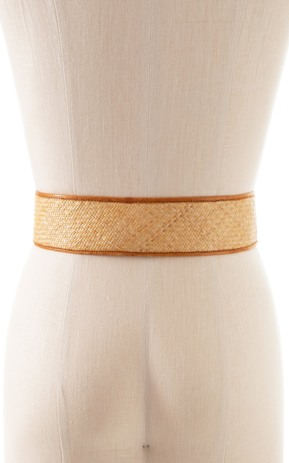 1970s Brass Chinese Medallion, Leather + Wicker Cinch Belt | medium/large