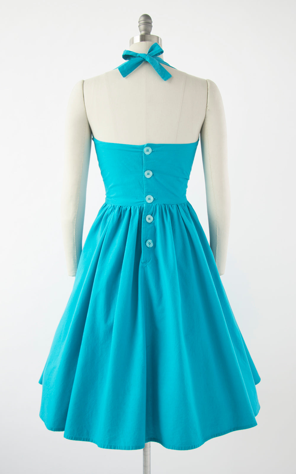 1990s does 50s Turquoise Halter Button Back Sundress | small