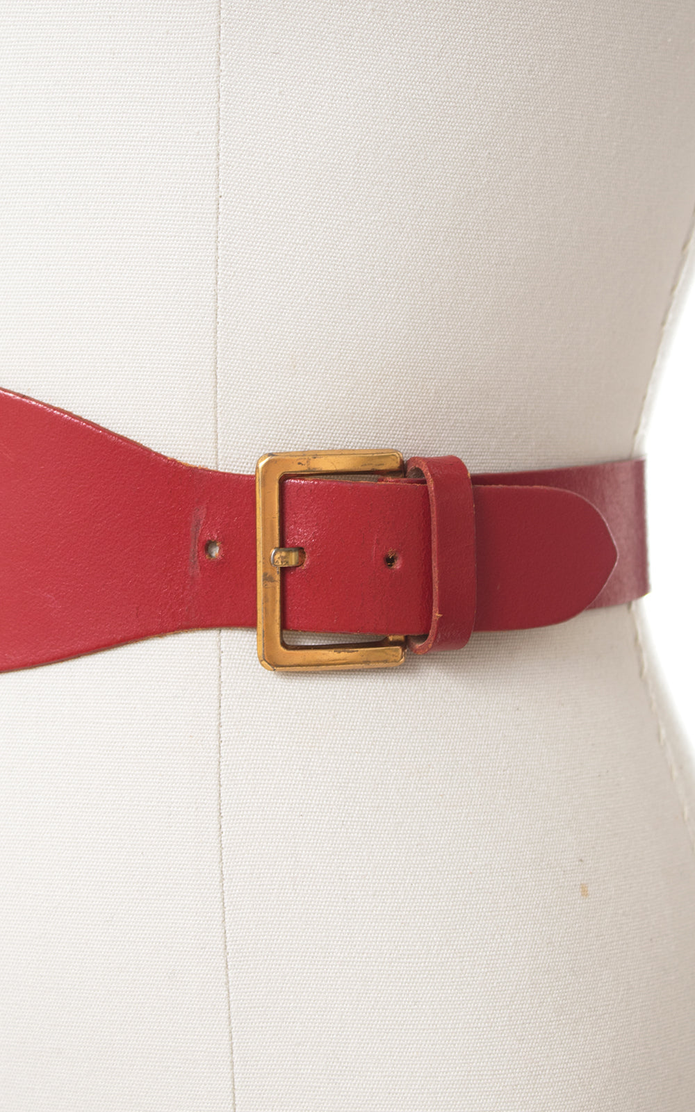 1950s Double Buckle Red Leather Cinch Belt