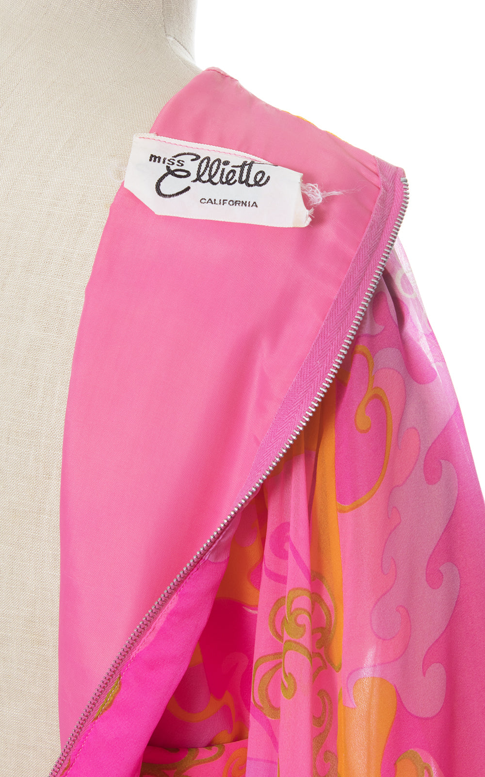 1960s Psychedelic Chiffon Ruffled Angel Sleeve Maxi Dress