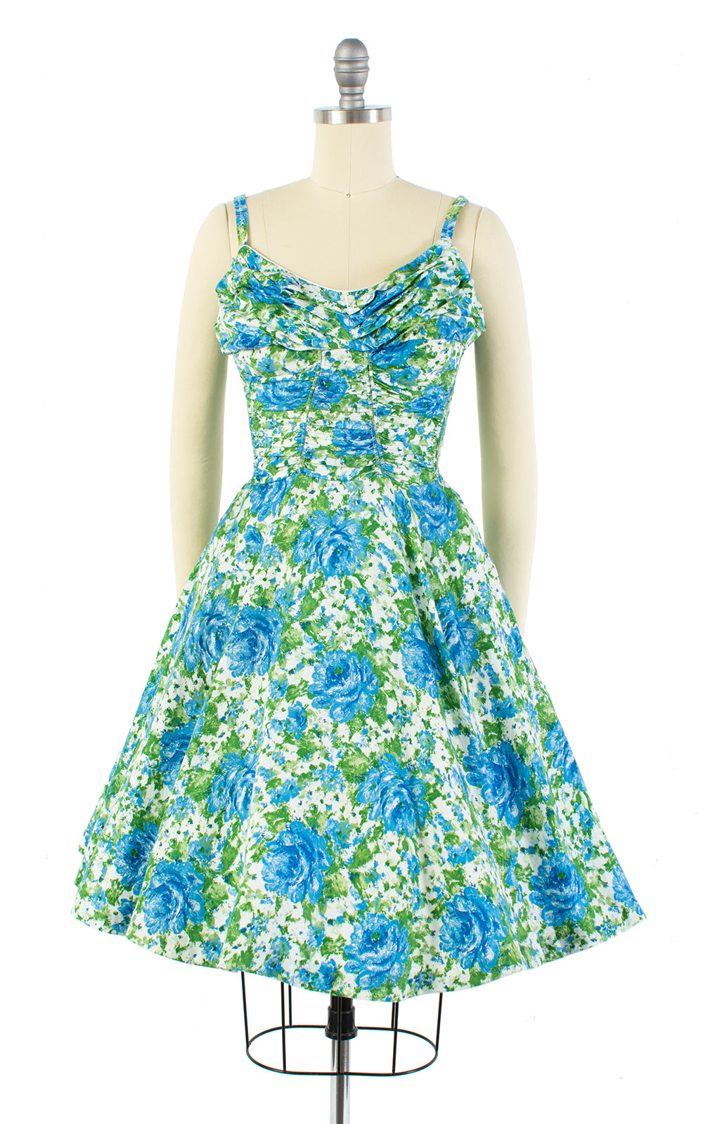 1950s Blue Roses Smocked Sundress | X-small/small – Birthday Life Vintage