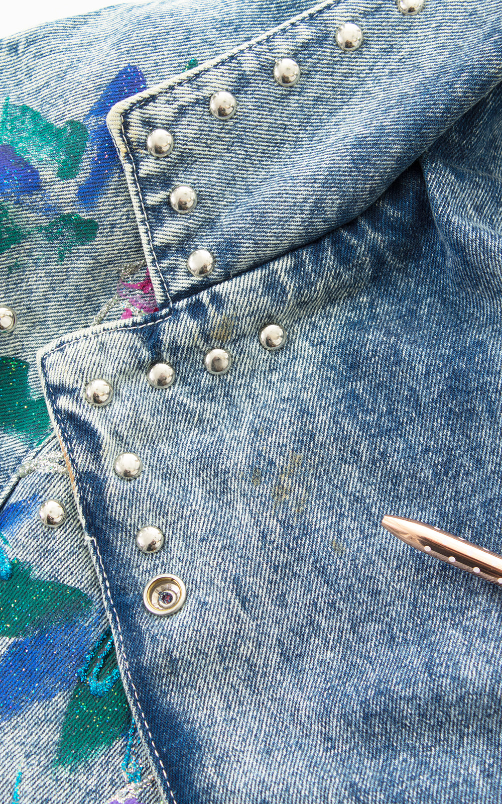 1990s Hand-Painted Glitter Roses Studded Jean Jacket BirthdayLifeVintage