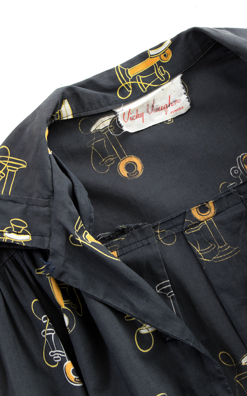 1950s Antique Phone Novelty Print Shirtwaist Dress | small/medium