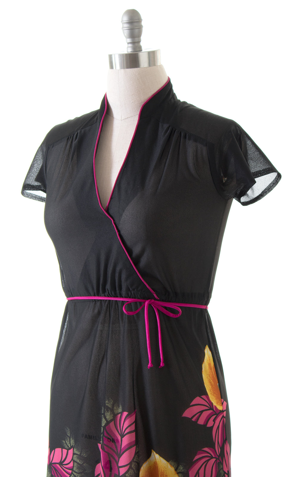 1980s Deer Floral Border Print Sheer Dress