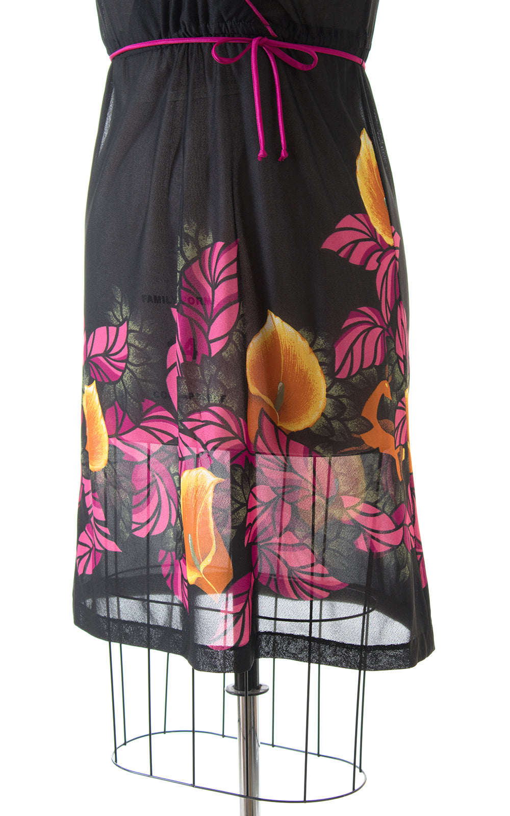 1980s Deer Floral Border Print Sheer Dress