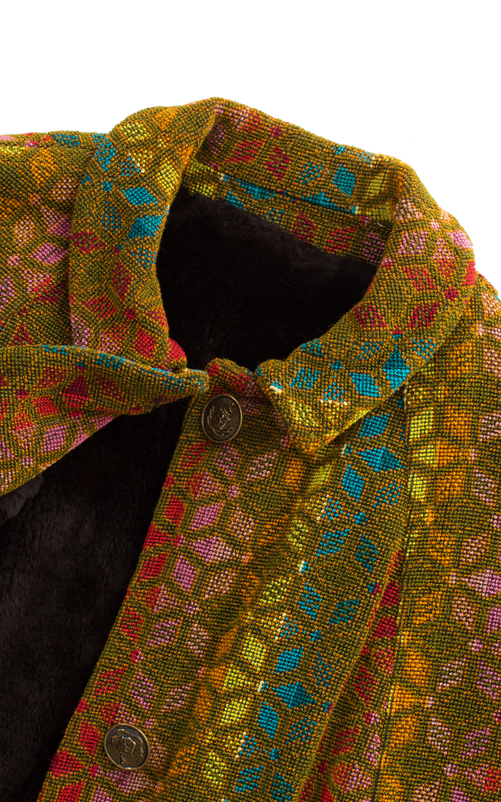 1960s 1970s Rainbow Striped Brocade Cape with Faux Fur Lining