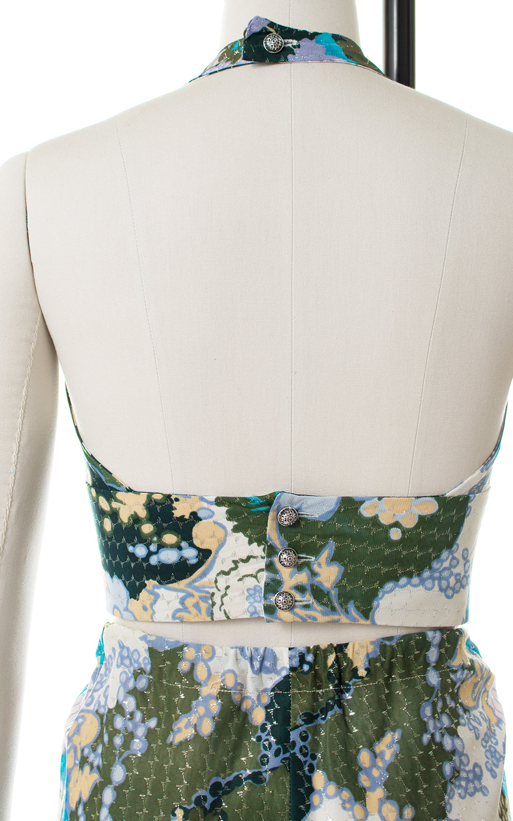 1970s Metallic Floral Halter Top & Palazzo Pants Set