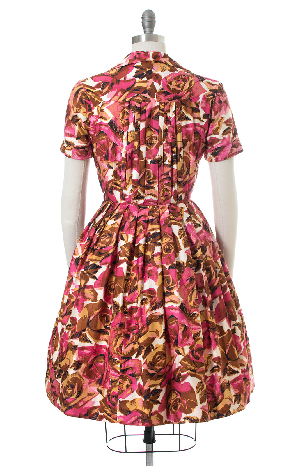 1950s Rose Print Cotton Shirtwaist Dress