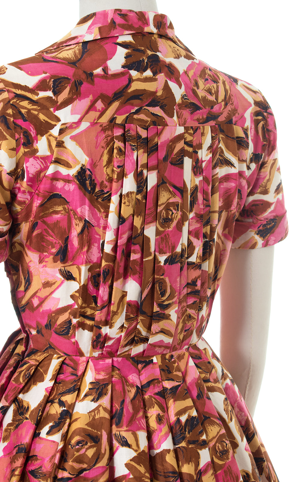1950s Rose Print Cotton Shirtwaist Dress