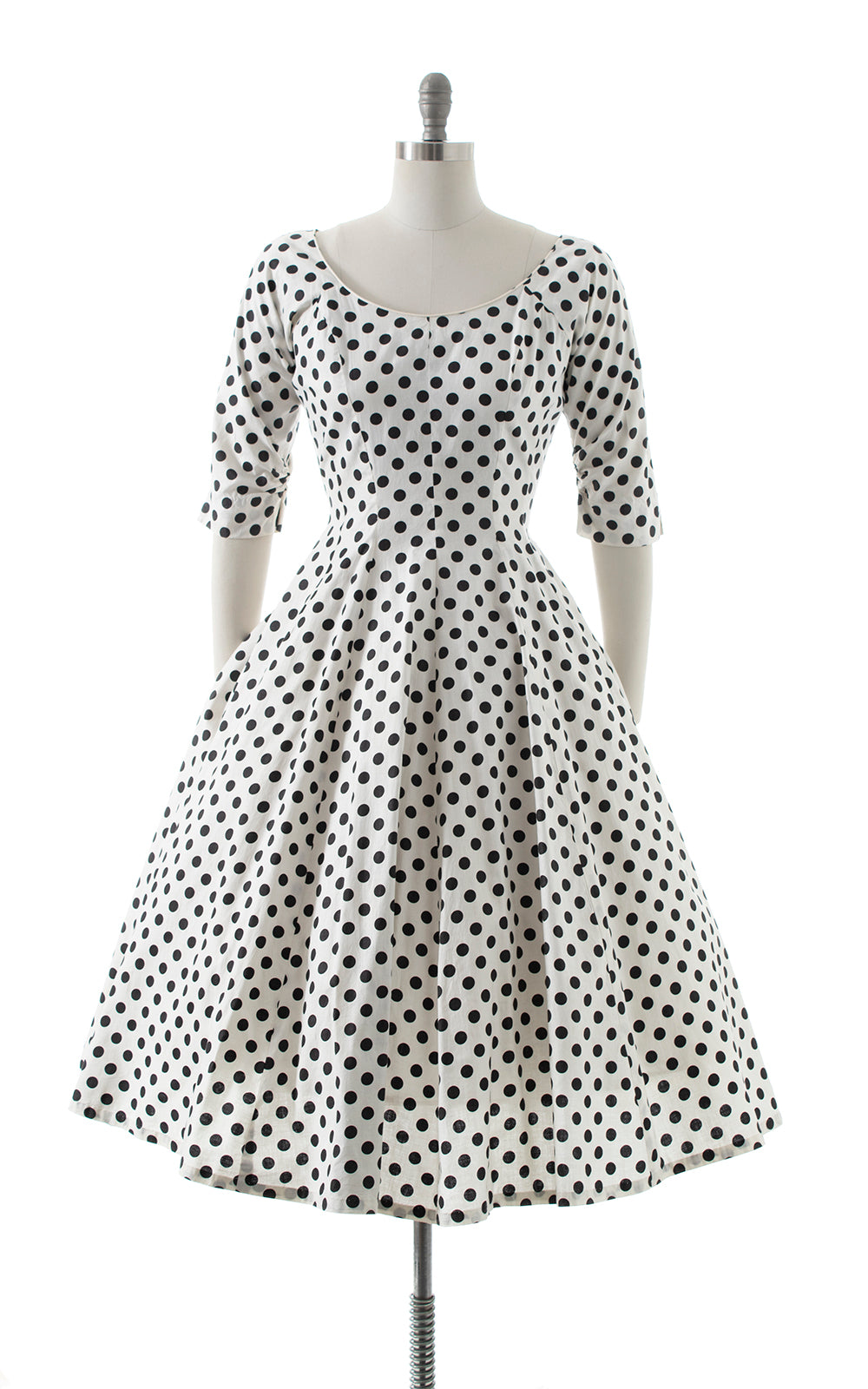 1950s Black Polka Dot Cotton Dress | medium Birthday Life Vintage 1950s Black Polka Dot Cotton Dress | medium Birthday Life Vintage
