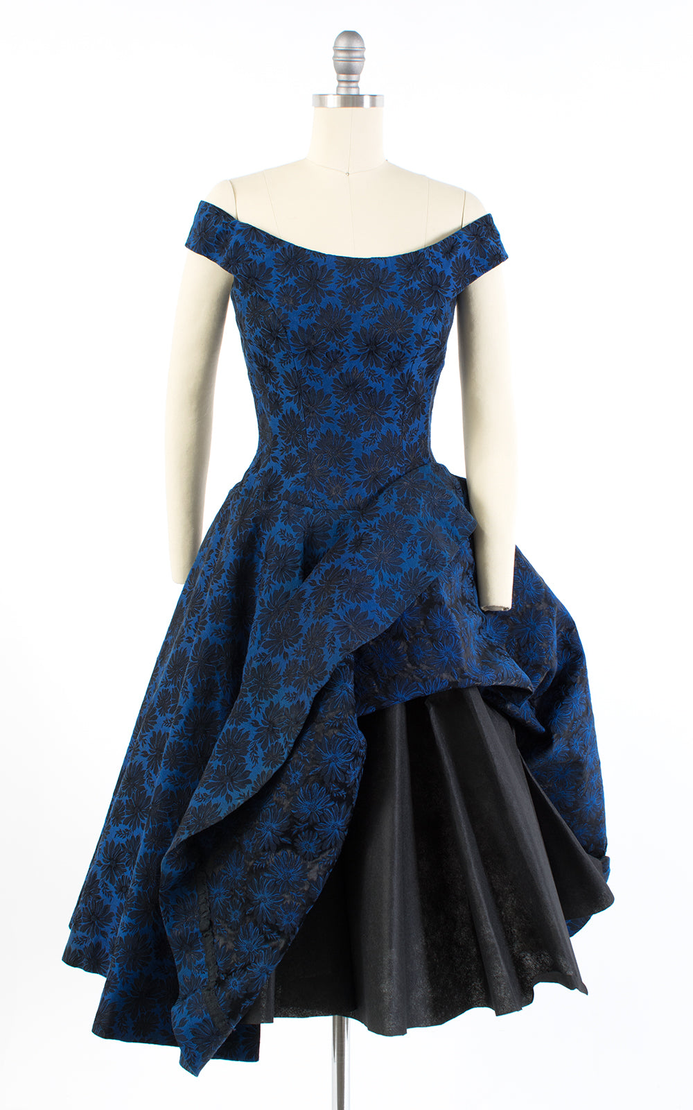 1950s Floral Damask Off the Shoulder Party Dress | x-small