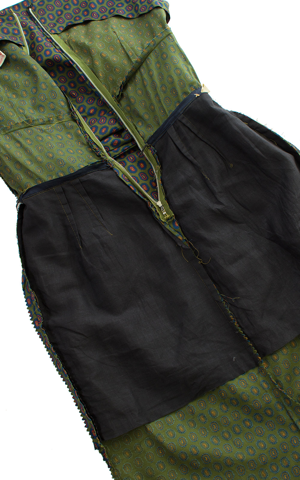 1950s Paisley Green Cotton Wiggle Dress