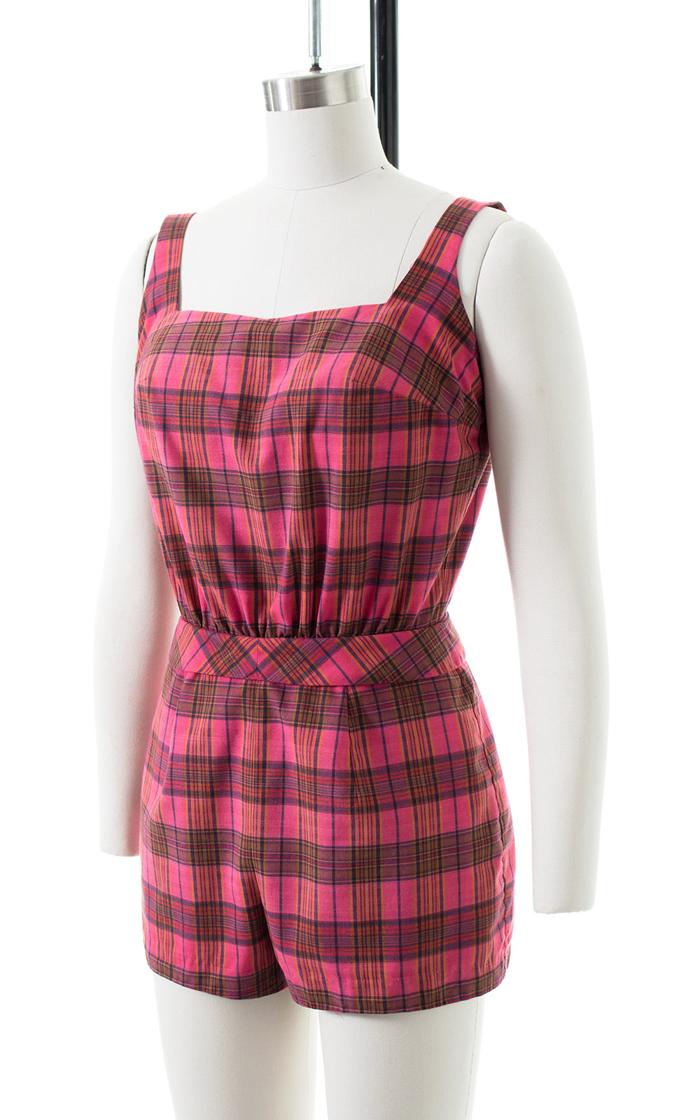 1950s Pink Plaid Cotton Romper