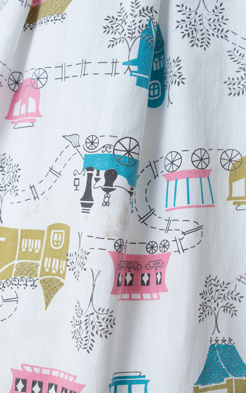 1950s Trains Novelty Print Cotton Skirt