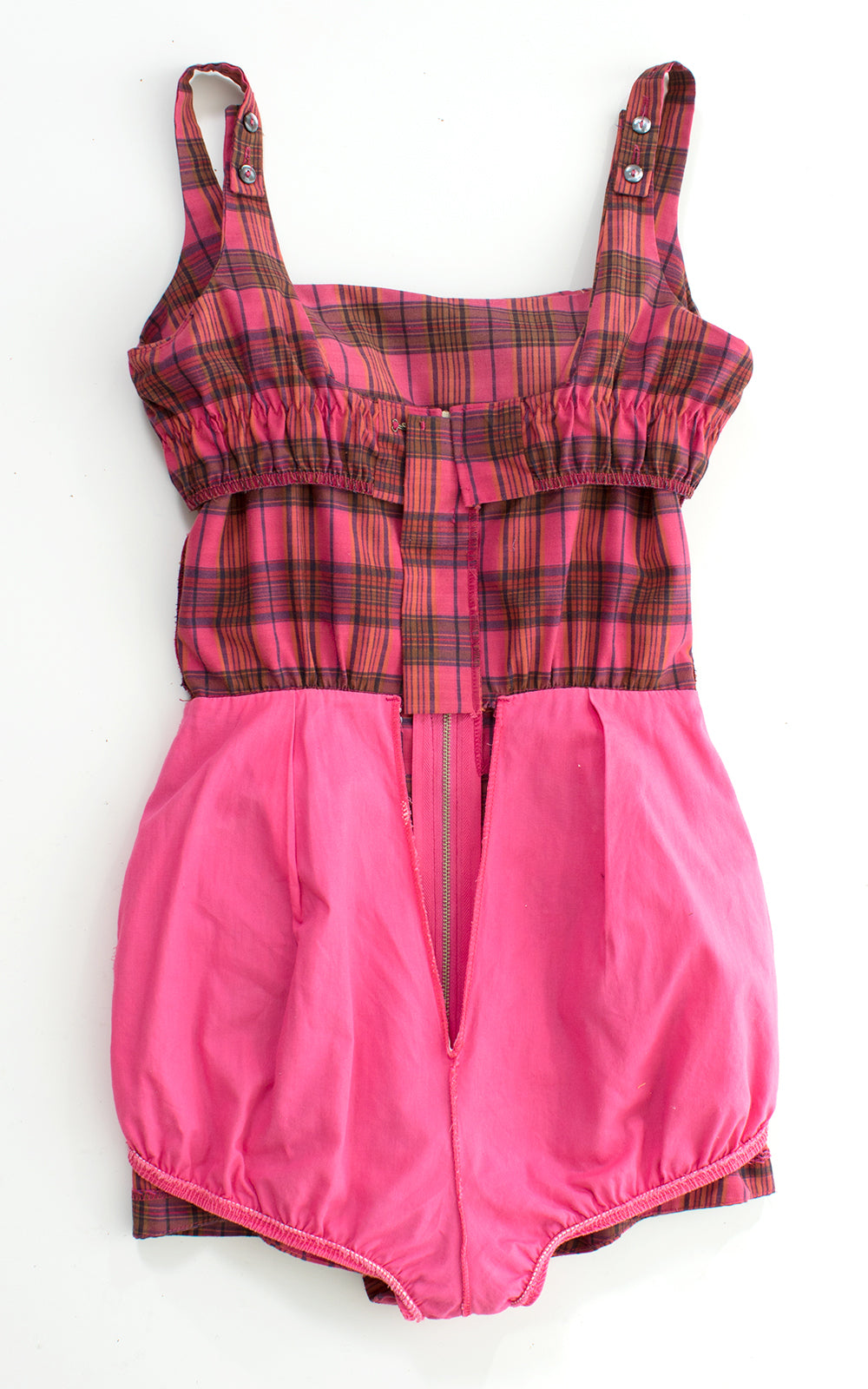 1950s Pink Plaid Cotton Romper