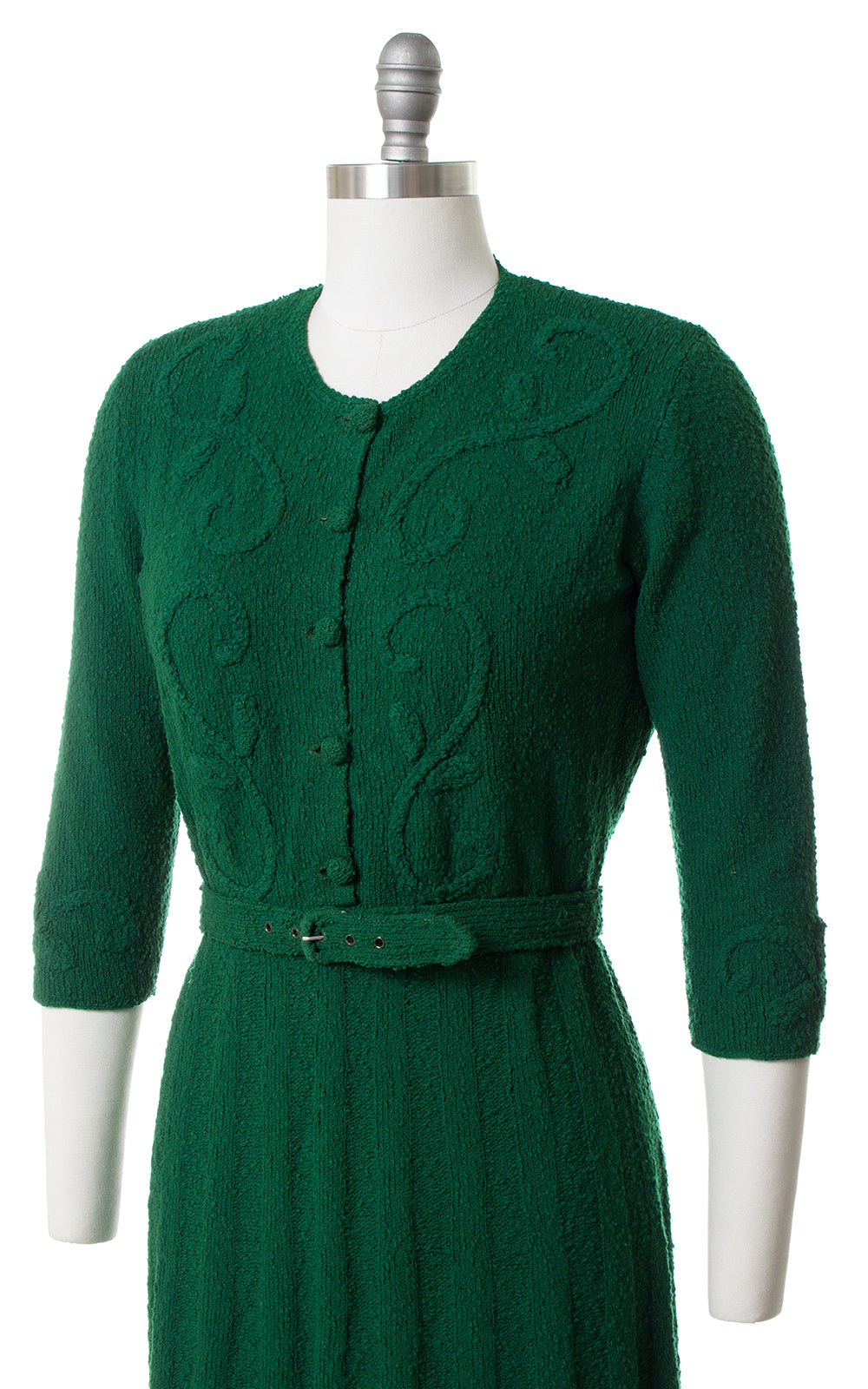 1940s Forest Green Knit Wool Dress