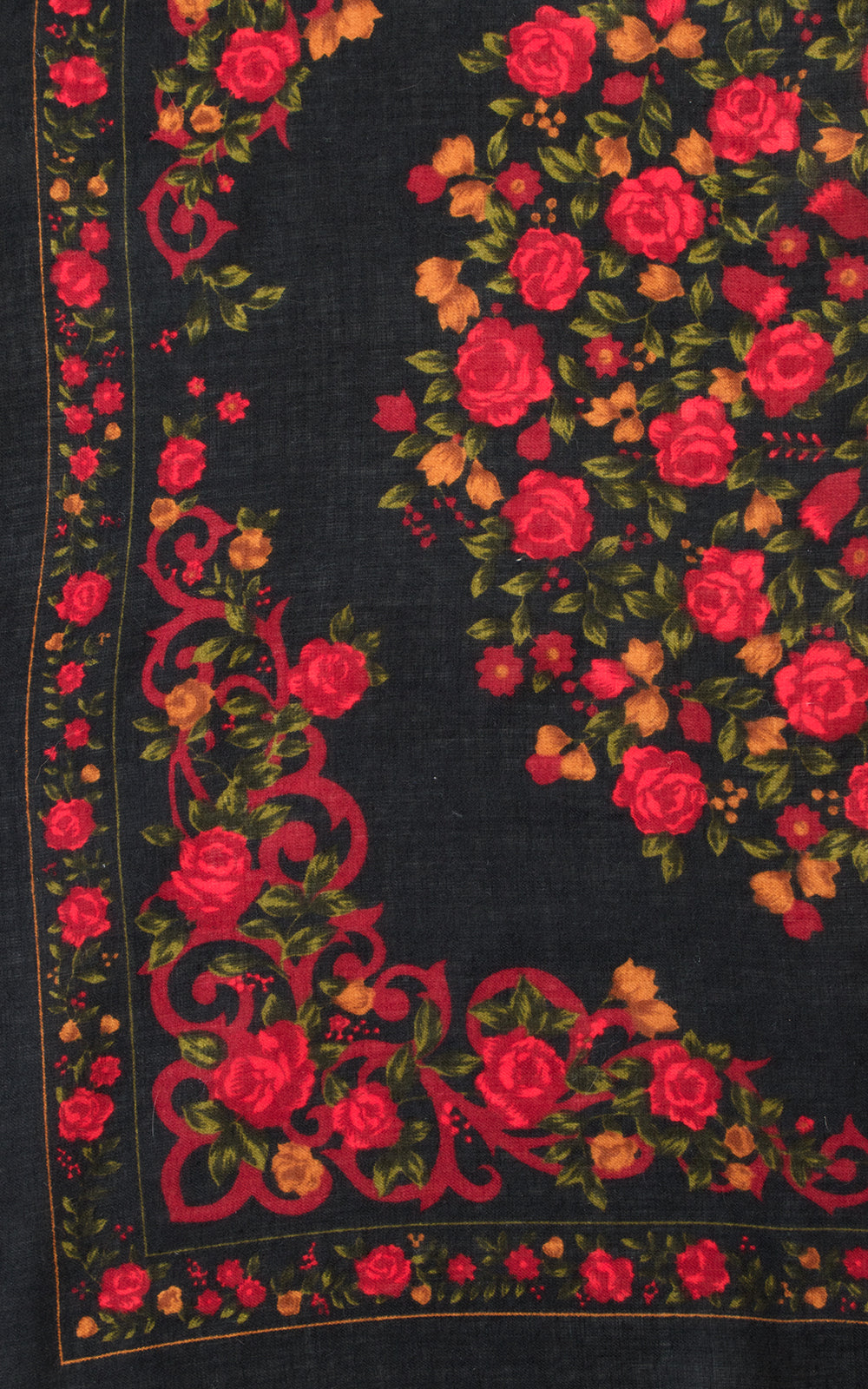 1970s Rose Printed Large Square Scarf