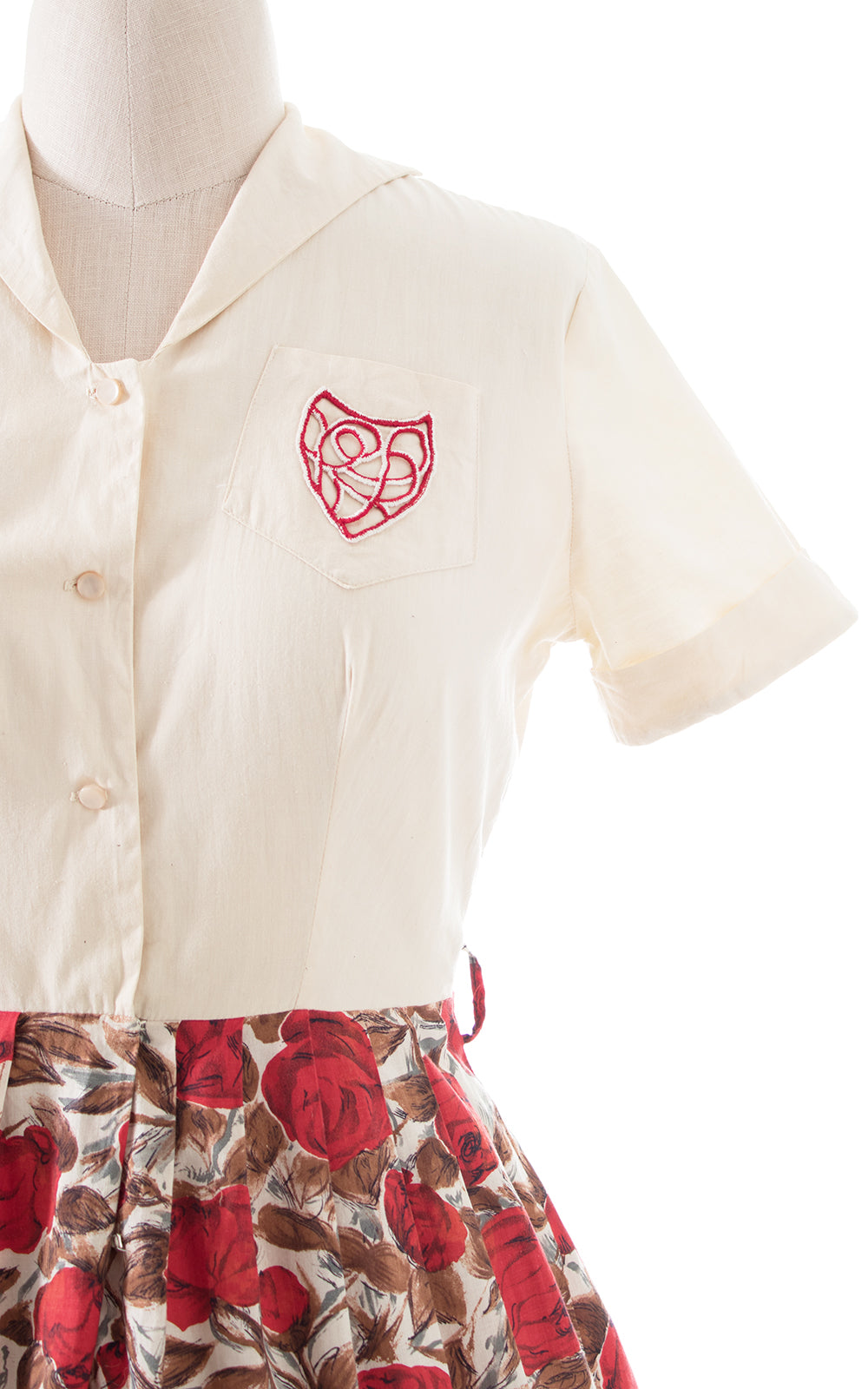 1950s Rose Print Cotton Shirtwaist Dress