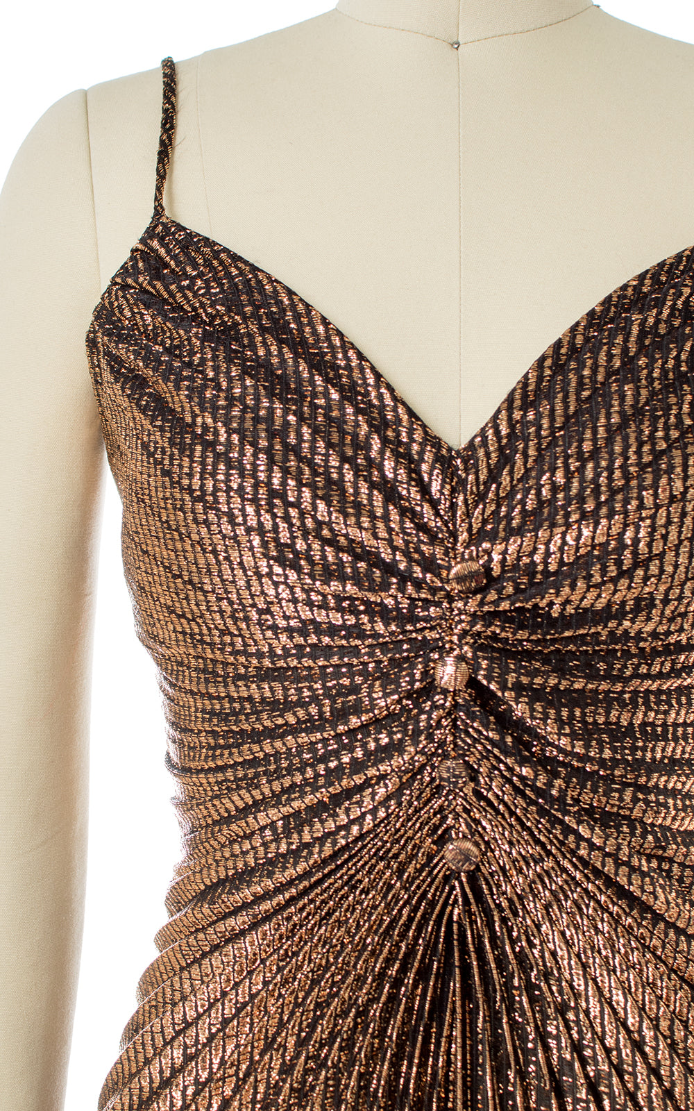 1950s Style Travilla Inspired Gold Accordion Pleated Party Dress