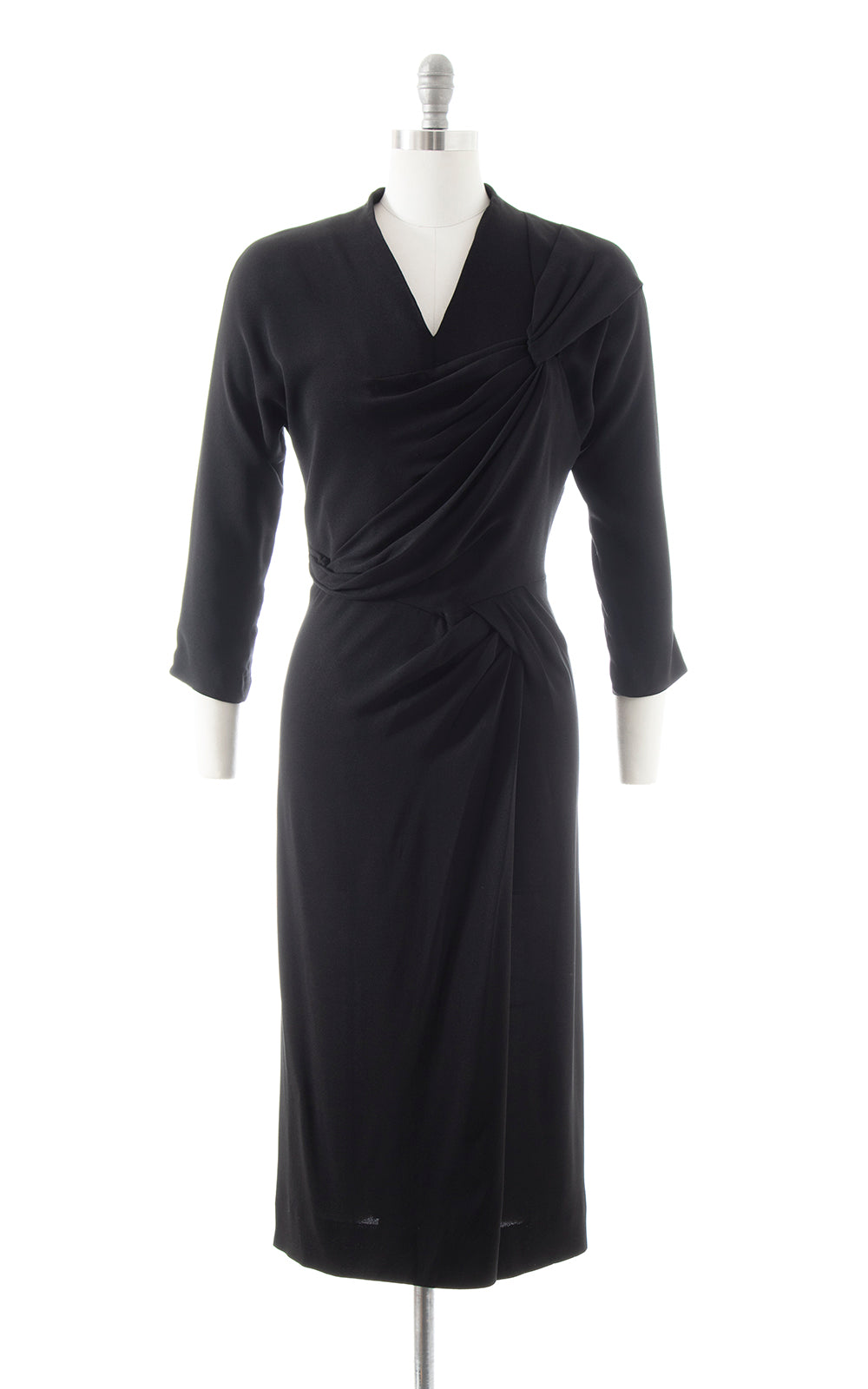 1940s DOROTHY O'HARA Black Rayon Draped Wiggle Dress | small 1940s DOROTHY O'HARA Black Rayon Draped Wiggle Dress | small