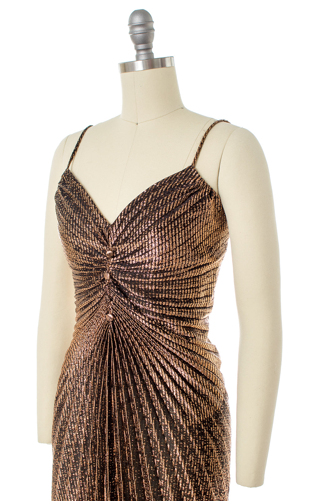 1950s Style Travilla Inspired Gold Accordion Pleated Party Dress