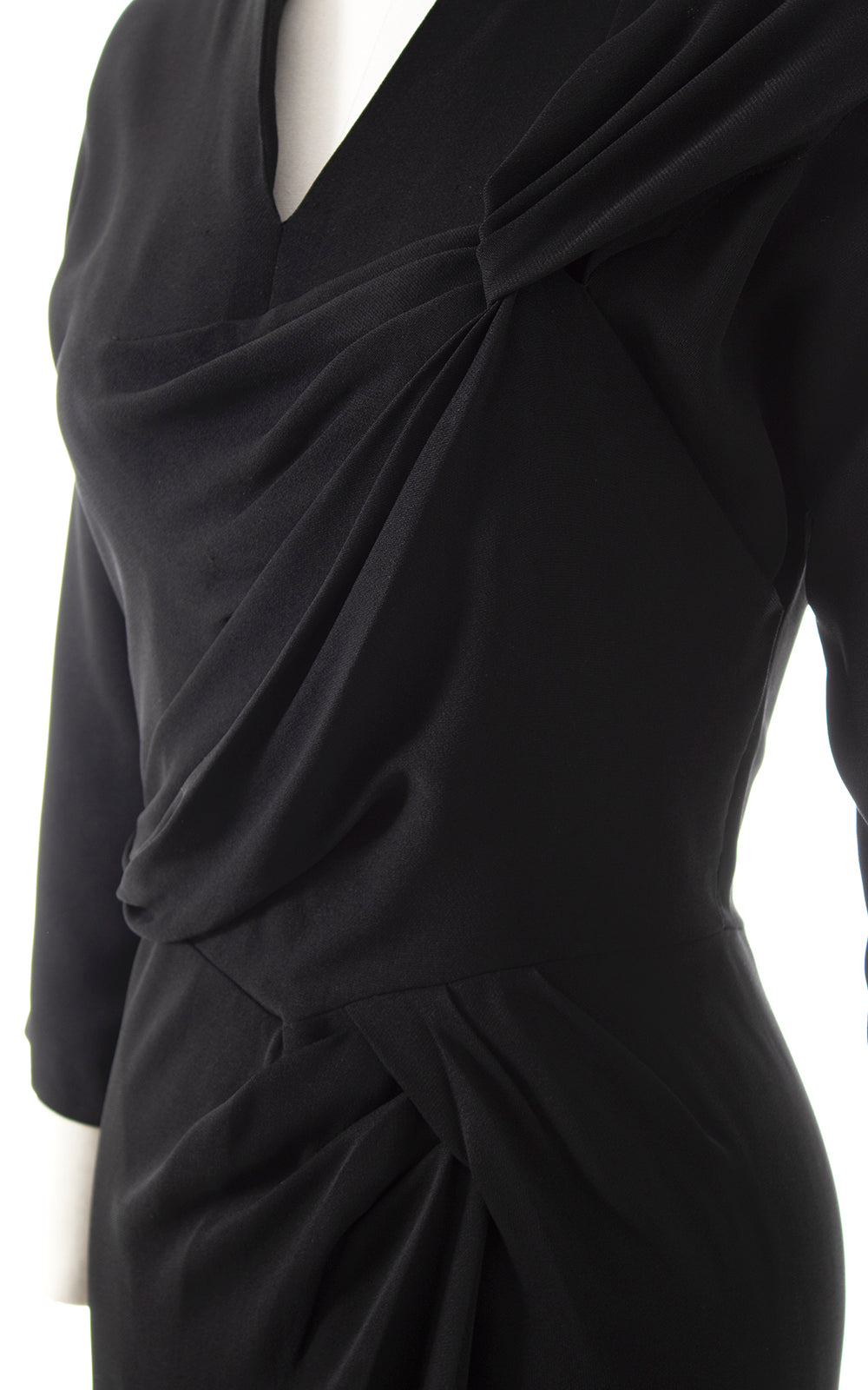 1940s DOROTHY O'HARA Black Rayon Draped Wiggle Dress | small