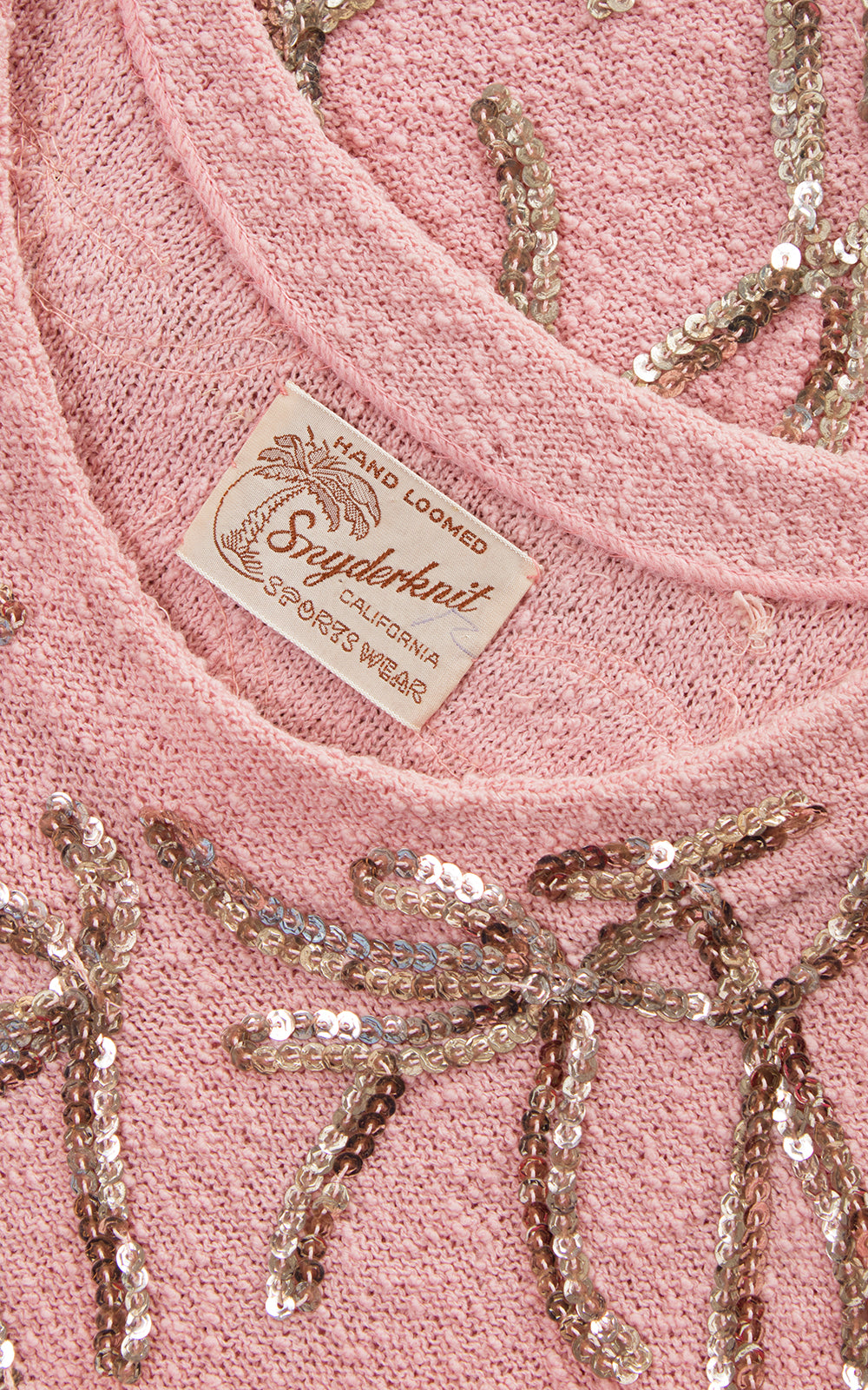 1950s Snyderknit Sequin Pink Knit Wool Sweater Dress